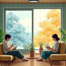 一年中快適な室内でくつろぐ家族のイラスト