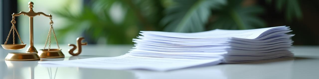 利用規約の重要性を示す書類と公正さを表す天秤のクローズアップ