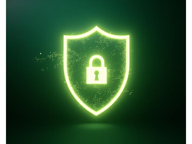 知的財産権を保護する象徴的な盾と鍵のイラスト